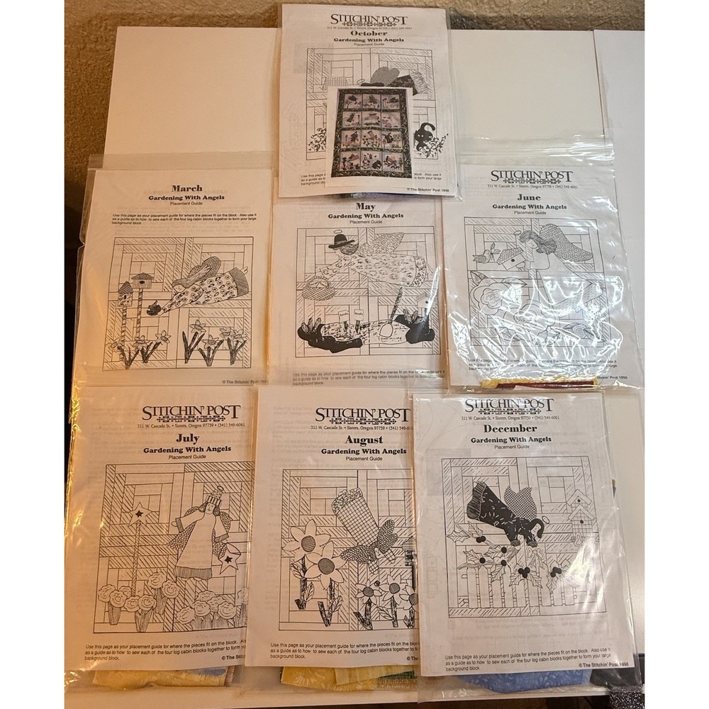 Stitchin' Post Gardening With Angels Quilt Kit Lot 1998 – 7mo Block Set Fabric